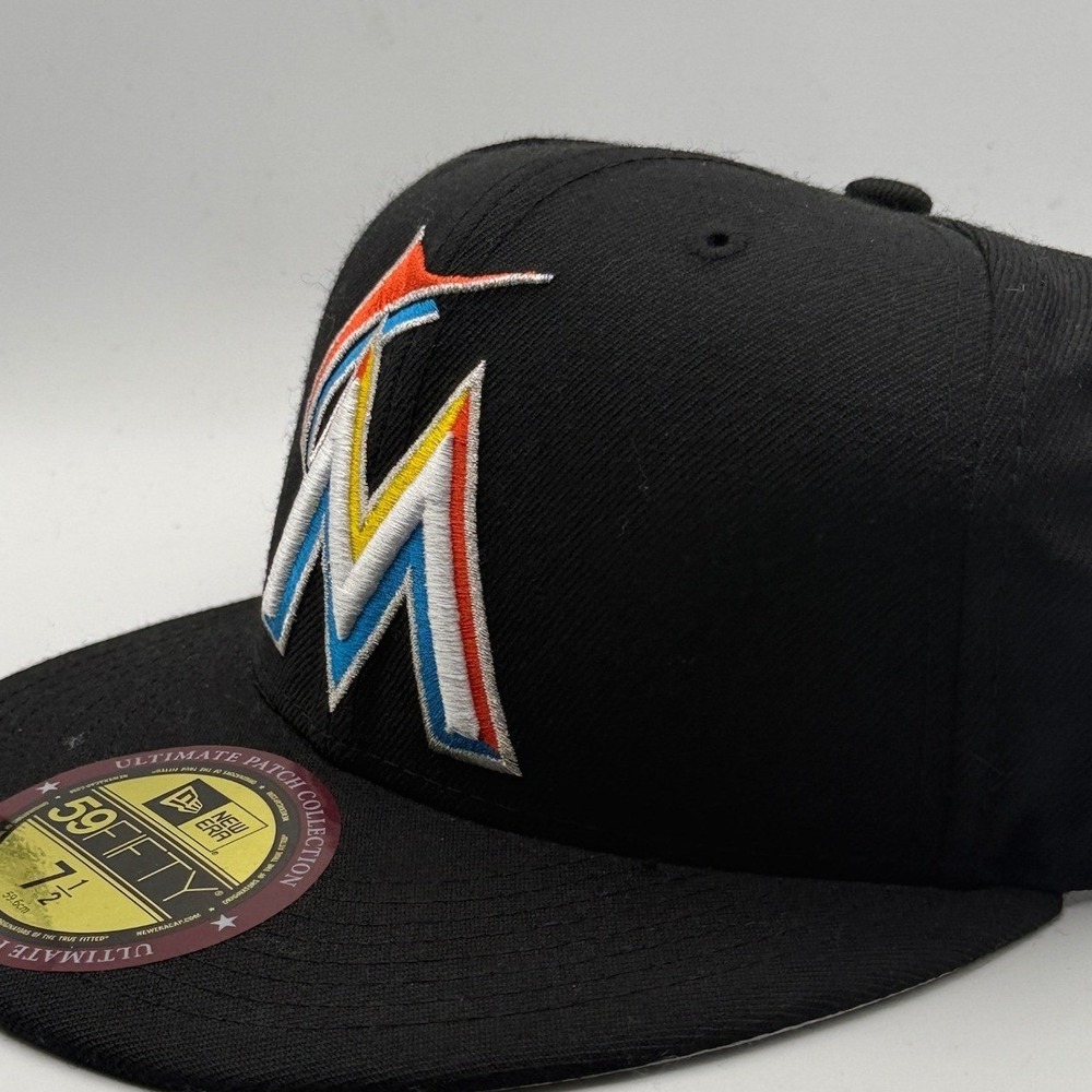 New Era 59FIFTY Miami Marlins MLB Ultimate Patch Fitted Hat Black 7 1/2 Wool